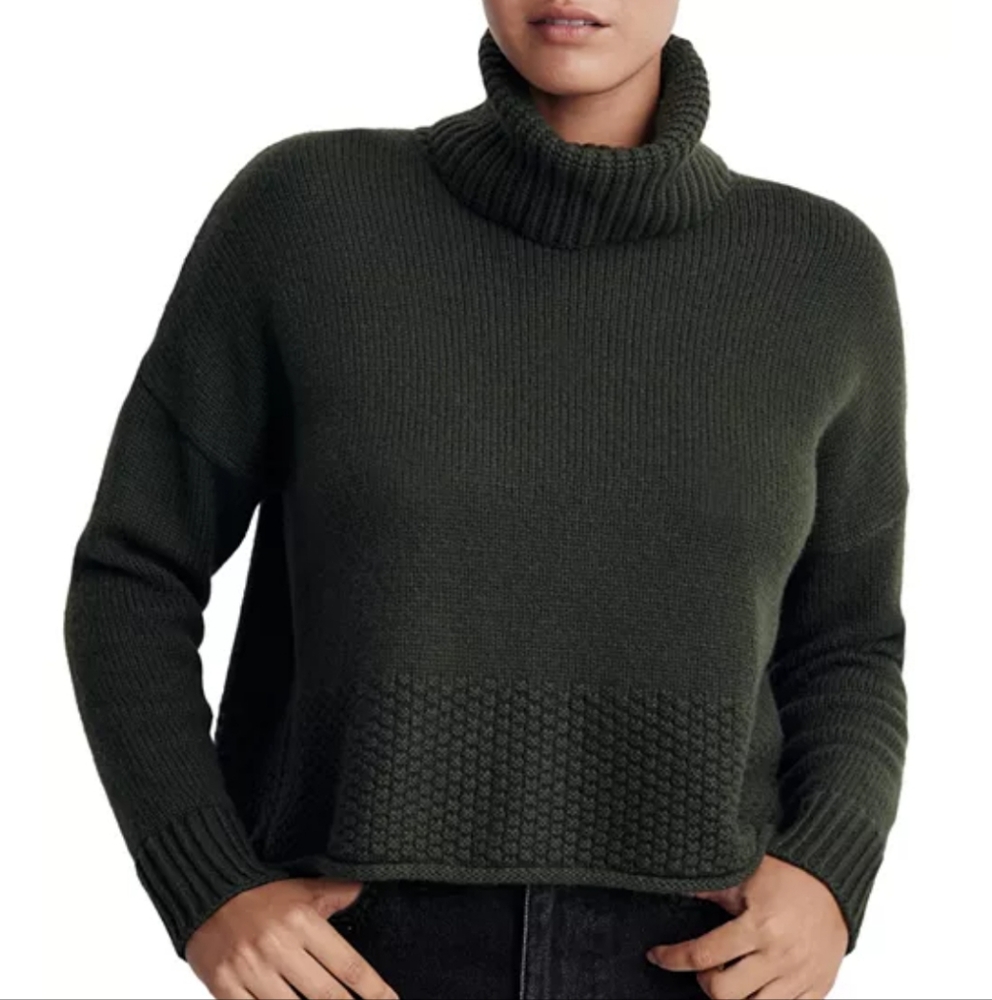 Madewell Corsica Stitch Mix Turtleneck Sweater Dark Green Wool Blend Size Small